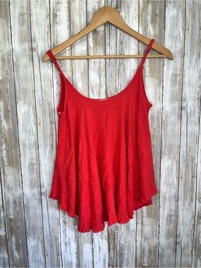 Umgee Red Linen Blend Swing Tank Top Small Flowy Boho Cami Adjustable Strap